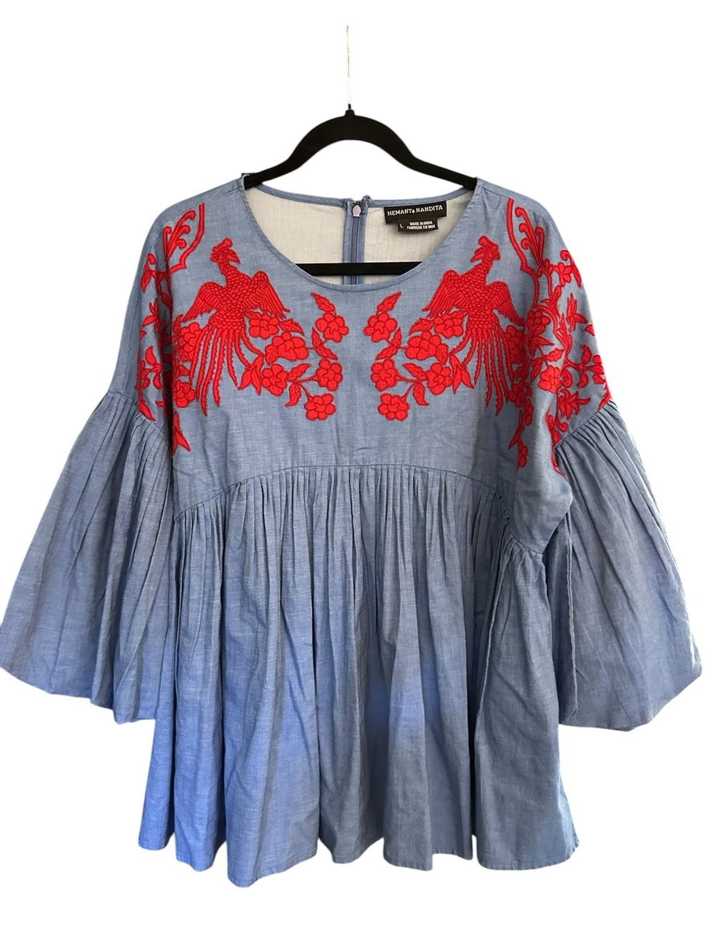 Hemant and Nandita Lianna Blouse with Red Embroidered Birds